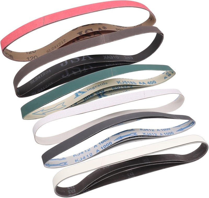 SHUTTLE GENIUS 1 x 30 Inch Sanding Belts for Knife Sharpening, 3 Pcs Each of 120 240 400 800 1000 5000 Grit Sander Belts for Knives Metal Polishing,18 Pack - Image 1